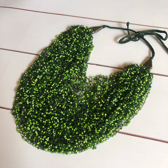 Green Ukraine Multi-strand Seed Bead Necklace
