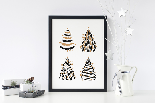Christmas Tree Print, Black & Neutral Decor, Xmas Decor, Contemporary Wall Art, Seasonal Decor