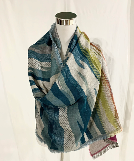 Reversible Shawl, Cotton Wool Aqua Blue N Pink All Season Feel Good Fashion Women Spring Shawl