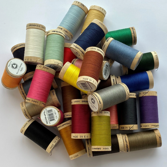 Complete Scanfil Organic Cotton Collection Of All 34 Shades Sewing Threads On 100M Wooden Spools, Sustainable, Responsible