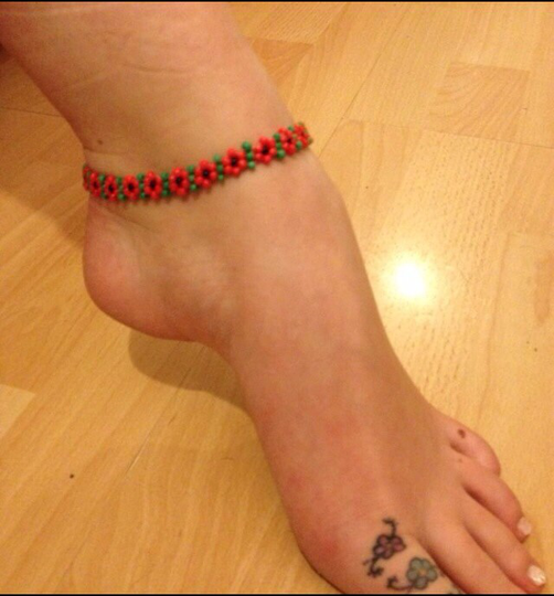 Ankle Bracelet Anklet Beaded Poppy