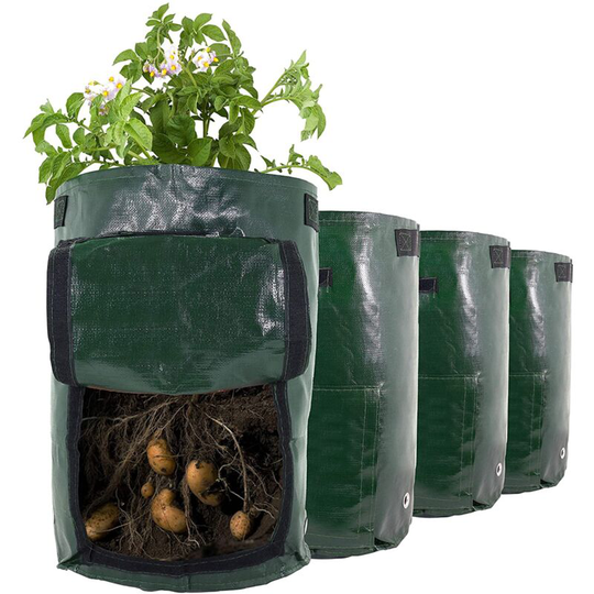 4 Packs 10 Gallon Potato Grow Bags Green Polyethylene Garden Plant Bags for Various Vegetables