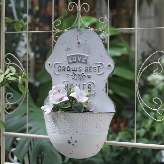 Metal Wall Planters Flowers "Love Grows Best in Happy Homes