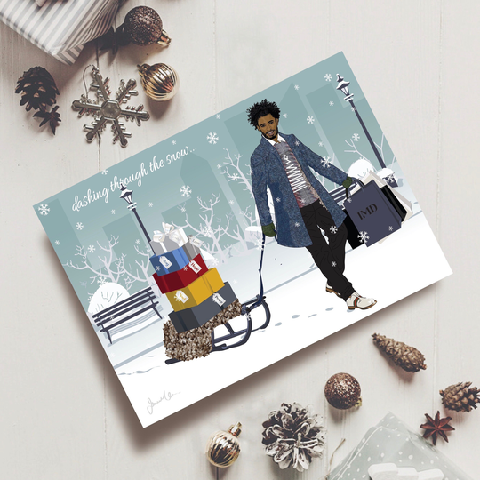 Santa Claus Is Coming To Town, Black Art Christmas Card, Afrocentric Seasons Greetings, Man Magic