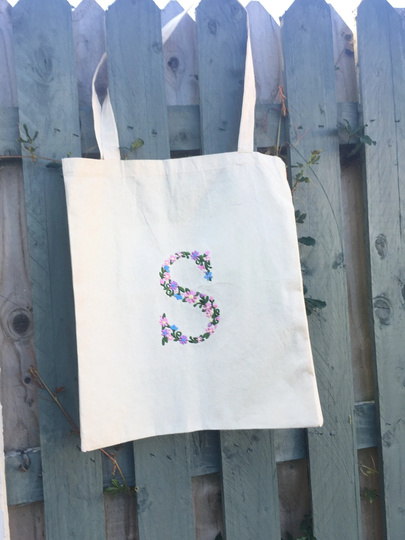 Personalised Floral Garden Monogram | 100% Gots Certified Organic Cotton Canvas Bag Embroidery Gift For Her