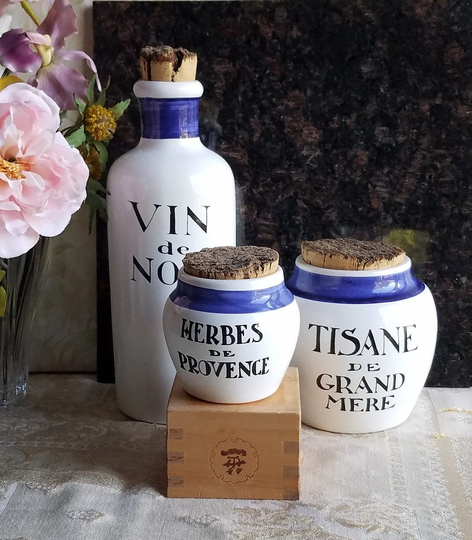 Vintage Faience De Biot France Jar W/Original Cork Lid - Set Of 3