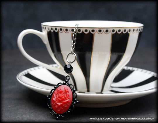 Red Rose Gothic Tea Ball Infuser | Loose Leaf Accessory Victorian Vampire Party Goth Valentine Gift Wedding Favor