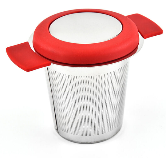 Rhafayre - Stainless Steel Tea Filter Tea Infuser Tea Strainer with Fine Hole Silicone Handle and Lid for Mug Cup Teapot or Herbs in Kitchen (Red)