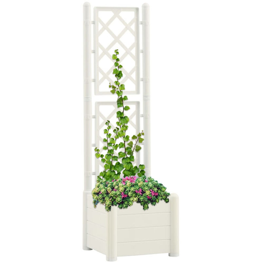 Garden Planter with Trellis 43x43x142 cm pp White