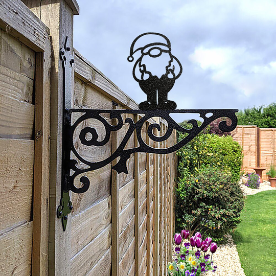 Santa Ornamental Hanging Bracket - Contemporary Basket Wall Mounted Decorative Garden Black
