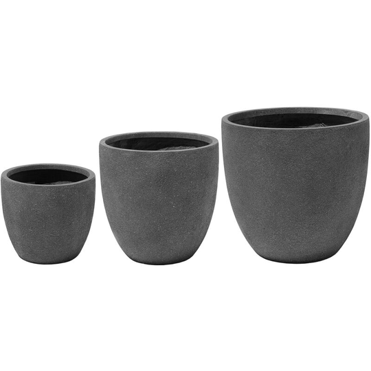 Beliani - Set of 3 Flower Pots Dark Grey Plant Planter Clay Kannia - Grey