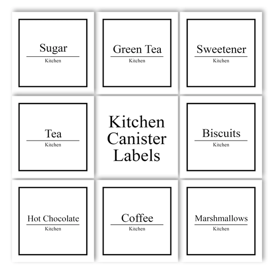 Kitchen Canister Label Bundle, Tea, Coffee, Sugar Canisters, Labels, Pantry Jar Container Labelled Storage
