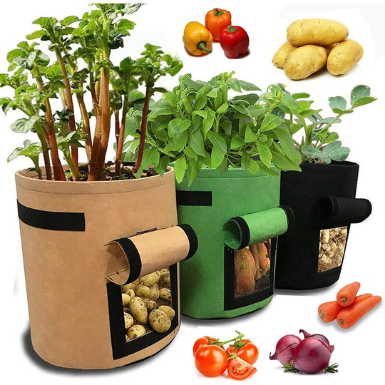 Potato Grow Bags, 2 43L Grow Bags / Garden Potato Planting Bag Double Layer Breathable Non-Woven Fabric with Window Soil