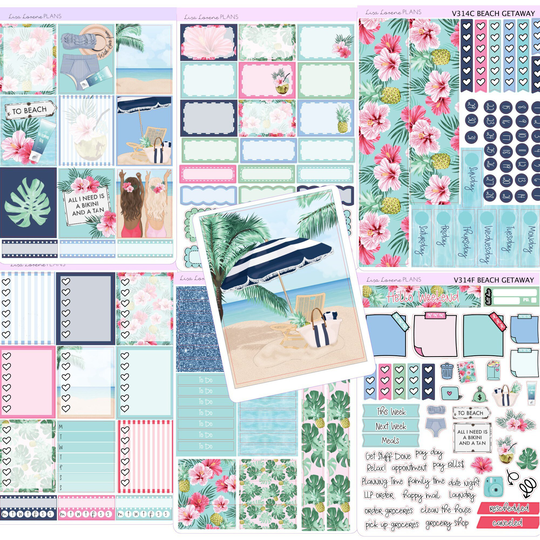 Beach Getaway Weekly Sticker Kit | Vertical Planner Kit Perfect For Erin Condren Life Planner V314
