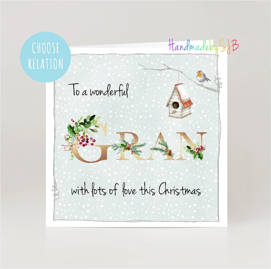 Gran/Grandma/Granny Christmas Card, "To A Wonderful' Greeting 6" X 6