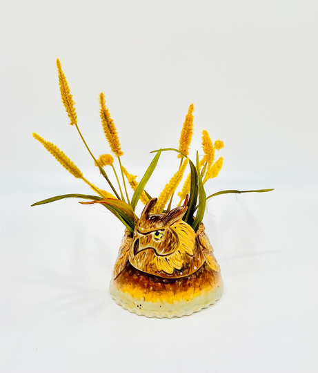 Hand Painted Owl Bowl For Succulents, Brushes Or Utensils in White Clay