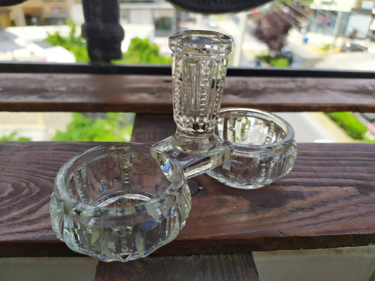 Vintage 70's Double Salt & Pepper Glass Holder Kitchen Table Decor Chic Decoration From The 70S