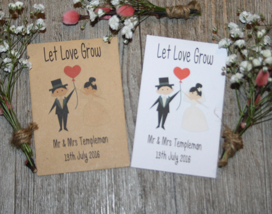 Personalised Let Love Grow Wedding Day Party Flower Seed Packets Envelopes Seeds Favours Gift Table Decorations Bride Groom Birds Bees Wed4