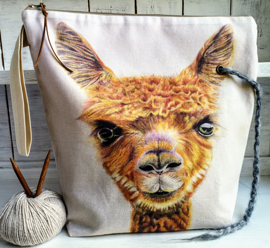 Vegan Farm Project 9 Pockets Llama Alpaca Extra Large 17 Inches Travel Knitting Crochet Yarn Holder Needle Storage Organizer Handmade Gift