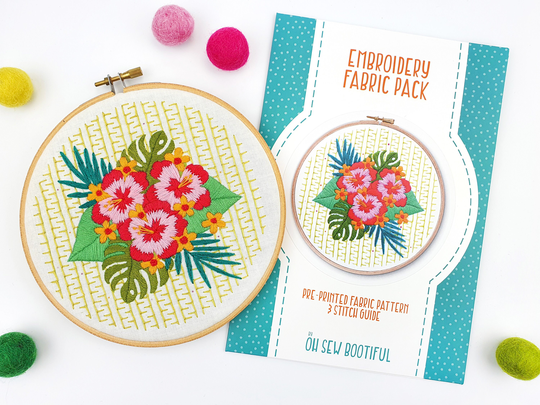 Modern Embroidery Pattern, Hibiscus Hoop Art Diy Gifts, Tropical Floral Crafts For Adults