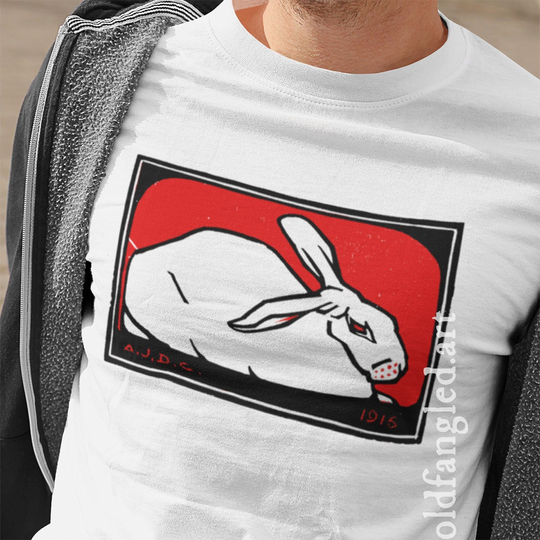 Crouching Rabbit | 1916 - Unisex Organic T-Shirt, Vintage Style Art T-Shirt