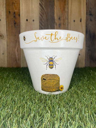 Bee Plant Pot, Bee Gift, Decoupaged 15cm Pot | 65