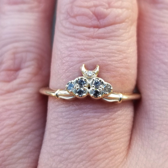 Salt & Pepper Cloud Ace Of Moons Ring - 14K Yellow, Rose Or Palladium White Gold