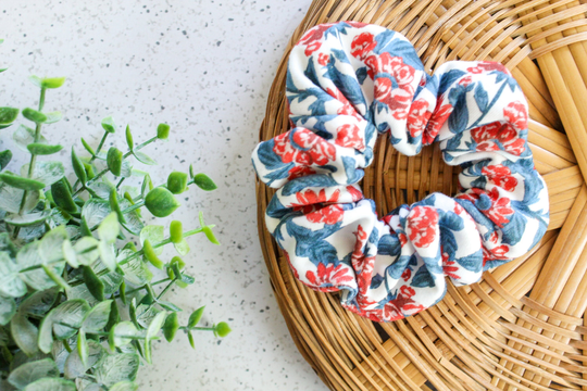 Liberty Floral Organic Scrunchie/Cotton Knit Handmade Hair Accessory Tie Soft Fabric Style