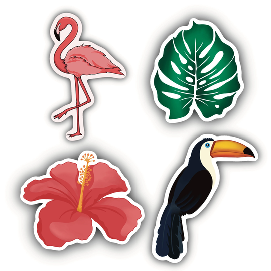 Tropical Sticker Pack | Glossy Matte Waterproof Weatherproof Flamingo Toucan Leaf Hibiscus