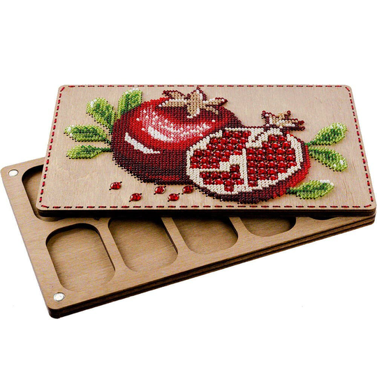 Wooden Organizer Tray For Seed Beads With Cover/Seed Holder/Needlework Accessories/Wooden Lid/Bead Embroidery Tray/ Pomegranate