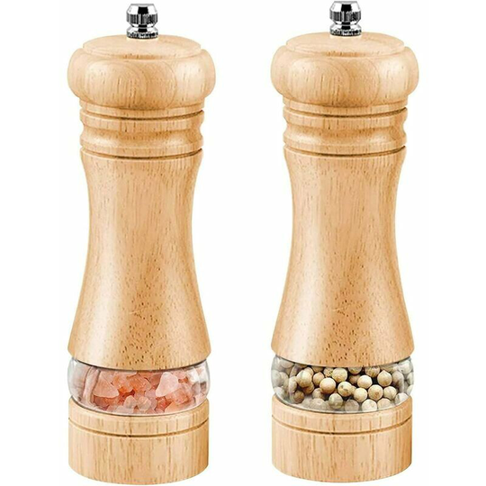 Monly - Pepper Salt Mills Salt Shaker Pepper Spice Grinder Ceramic Adjustable Wooden Classic Pepper Grinder Set of 2 Manual Spice Grinders