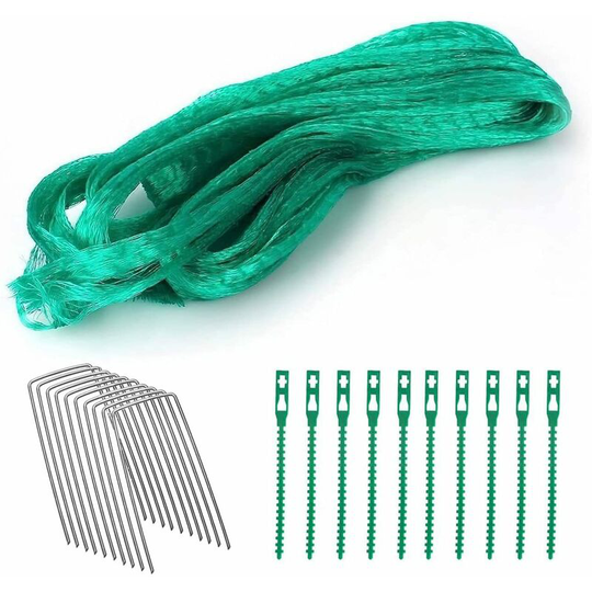 4m x 10m Bird Protection Net Garden Plant Net Fruit Tree Net with 10 Cable Ties and 10 U-Shaped Garden Stakes (Green)