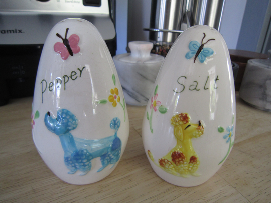 Enesco Imports Japan Large Egg Shape Poodles Salt & Pepper Shakers