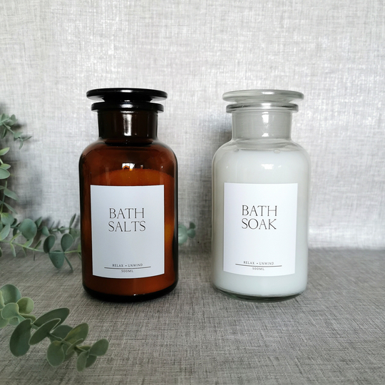 Glass Amber Clear Personalised 500Ml Apothecary Jar | Bath Salts Soak Lid Bathroom Kitchen Accessories