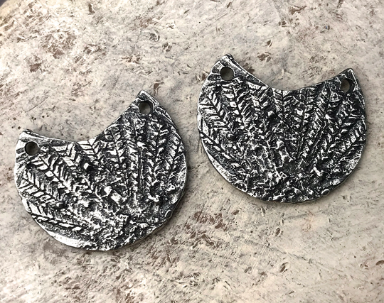 Organic 2-Holed Charms, Textured, Polished, 20mm Wide, Artisan Handmade Jewelry Making Components For Earrings, Diy Jewellery 370-Cp
