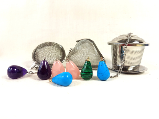 Tea Infuser With A Natural Stone, Amethyst Rose Quartz, Crystal Pendant, Strainer Maker Ball Steeper Heart Holder Bucket Bag Mug Cup
