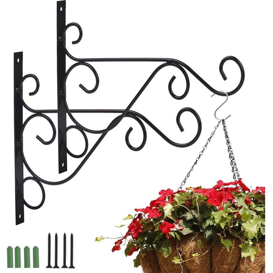 2 pieces mounting wall mural balcony, wrought iron suspension hook, plant suspension hooks with screws, for garden balcony lantern plants deco with