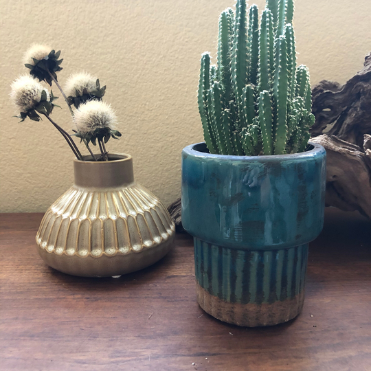 Teal Blue Reactive Glaze Terra-Cotta Planter