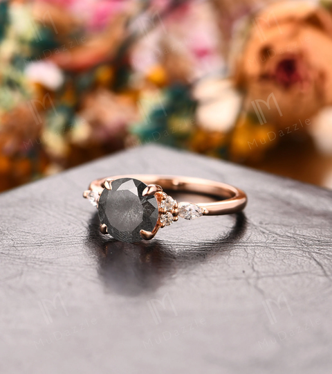 Grey Moissanite Engagement Ring// 14K Rose Gold 2.0Ct Salt & Pepper Wedding Proposal Promise Gray Ring