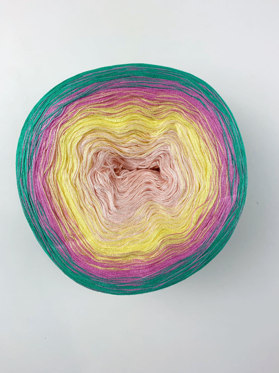 Organic Cotton Yarn Cake, Peach, Yellow, Pink & Green Yarn, 4Ply Cake, 1000 Meter 100% Gradient Shawl