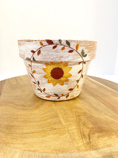 Fall Sunflower Decoupaged Planter, Flower Pot, Fall Decor, Porch Farmhouse, Garden Pot