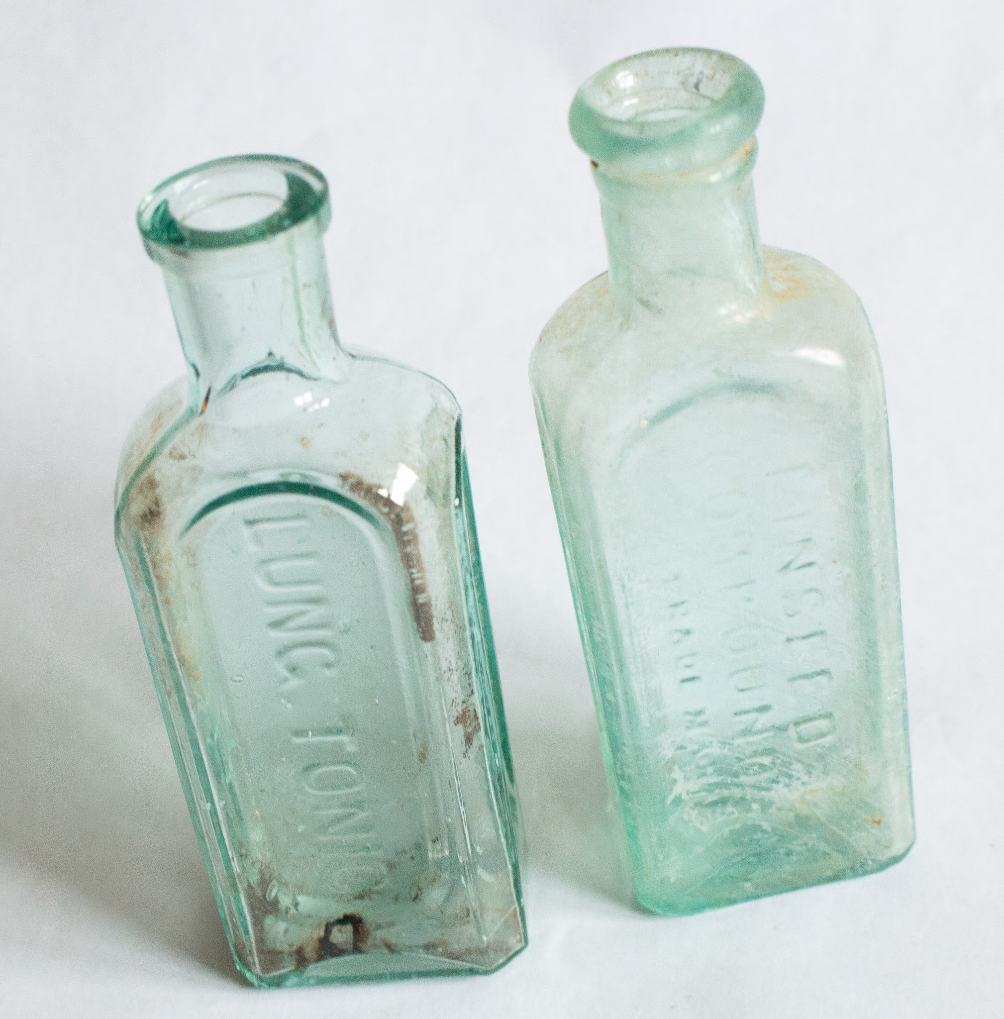 Antique Glass Tonic Medicine Apothecary Bottles | 2, Vintage Green Bottles, Pharmacy Chemist