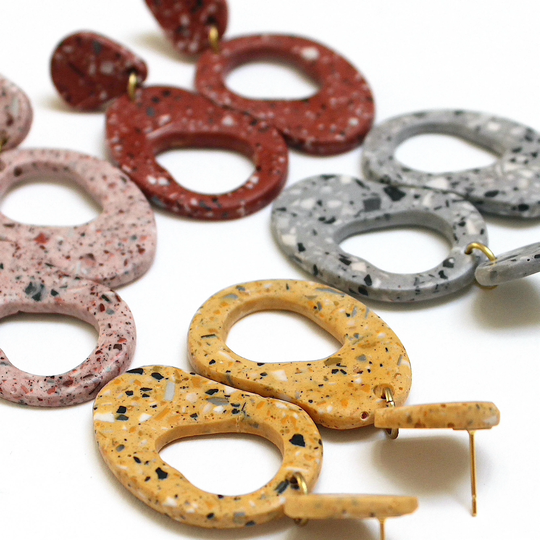 Hearth Tones Terrazzo Earrings, Organic Shape Summer Earrings