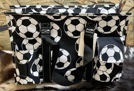 Soccer Print Zippered Caddy Organizer Medium Tote Bag
