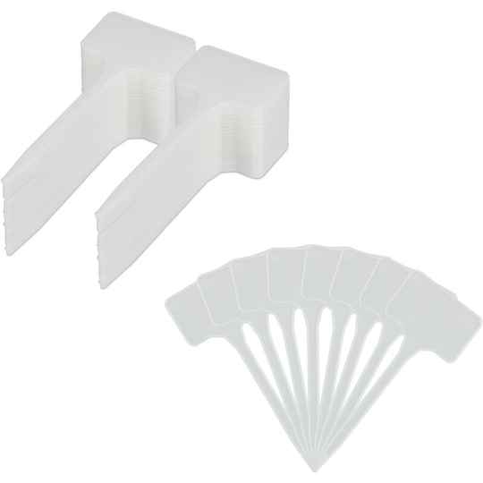 Plant Labels Pack of 100, Labelling Flower & Herb Pots, Garden Tags, Plastic Markers, HxW: 14.5x5.5 cm, White - Relaxdays