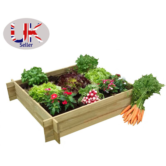 Raised Garden Flower Bed Square Wooden Planter Vegetables Plants Box Outdoor - oak