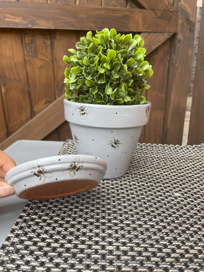 Plant Pots With Saucer, Bumble Bee Plant Pots, Manchester Worker Gifts, Gifts For Father's Day, Decoupaged Flower Pot