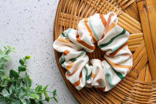 Juliet Stripe Organic Scrunchie/Cotton Knit Handmade Hair Accessory Tie Soft Fabric Style
