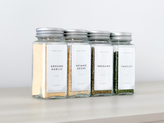 Silver Metallic Herbs & Spice Labels - Custom List Waterproof Labels Water Oil Resistant Custom Sizes