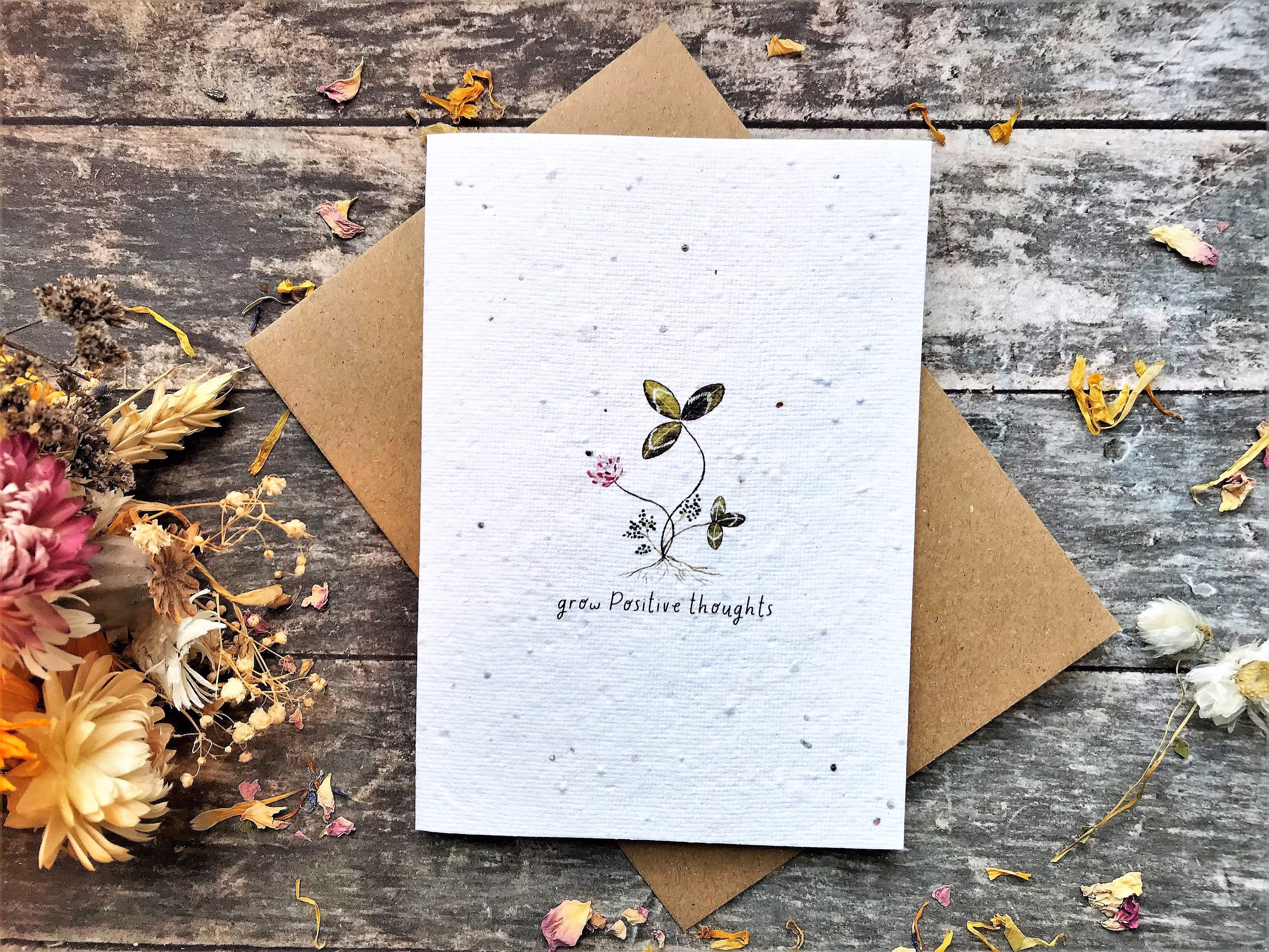 Plantable Seed Paper Card, Grow Positive Thoughts Card, Watercolour Flower Card, Birthday Cards, Positive Vibes Card, Inspirational Card, Floral